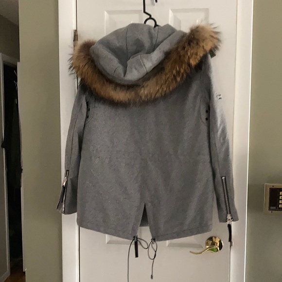SAM MINI DELANCEY GRAY WOOL RACOON FUR TRIM JACKET FELT PARKA COAT ANORAK SIZEXS - Picture 5 of 11